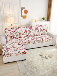 1pc Flower Pattern Sofa Cushion Cover, Modern Polyester Sofa Cushion Cover For Home - Red and White - View 1