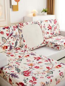 1pc Flower Pattern Sofa Cushion Cover, Modern Polyester Sofa Cushion Cover For Home - Red and White - View 4