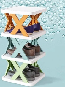 1pc Plastic Shoe Rack, Minimalist Plain Double-layer Shoe Storage Rack For Home - Green - View 6