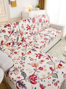 1pc Flower Pattern Sofa Cushion Cover, Modern Polyester Sofa Cushion Cover For Home - Red and White - View 8