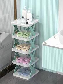 1pc Plastic Shoe Rack, Minimalist Plain Double-layer Shoe Storage Rack For Home - Green - View 9