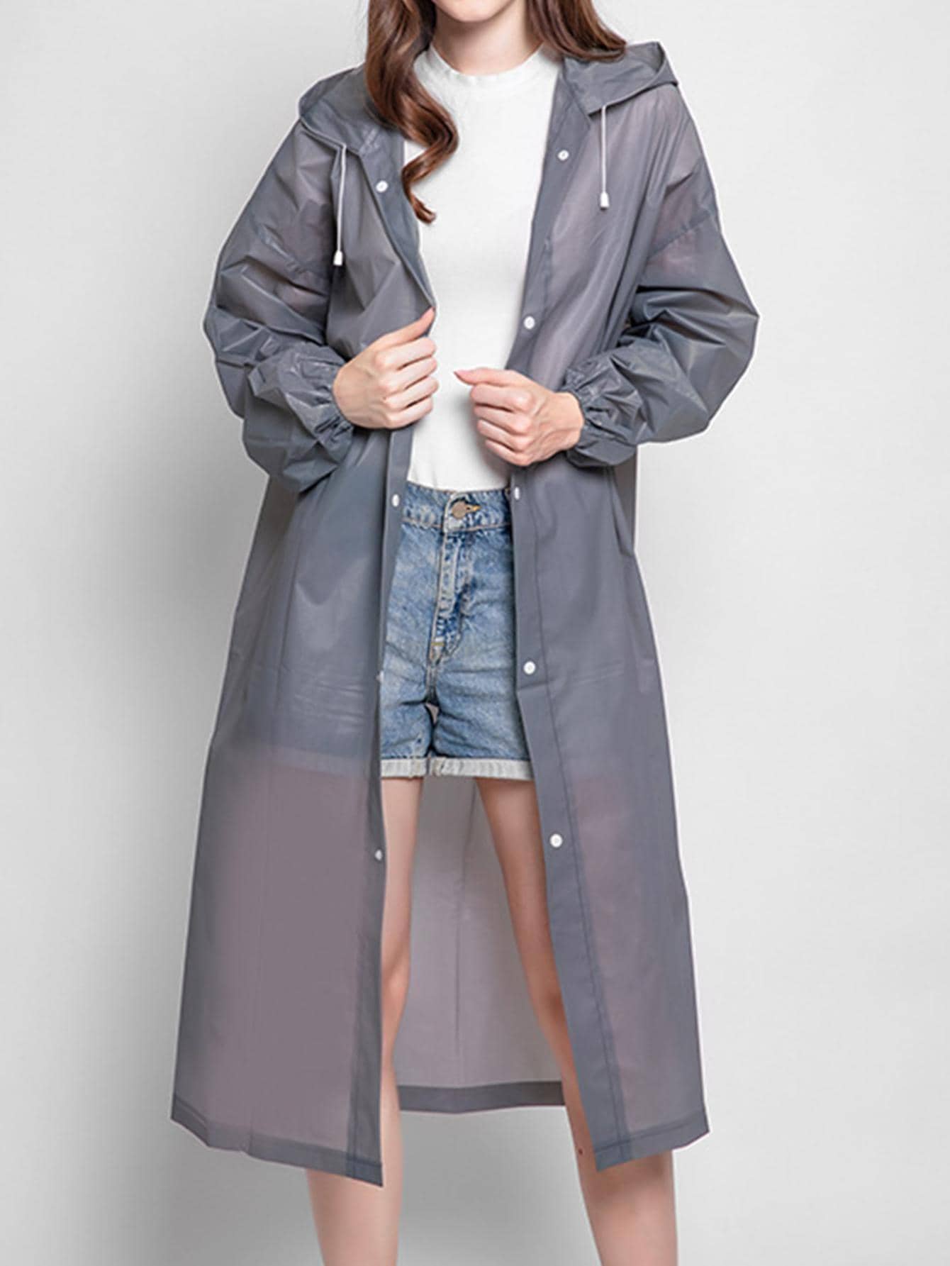 1 áo mưa trùm đầu dây rút chắc chắn - Xám - Xem 1