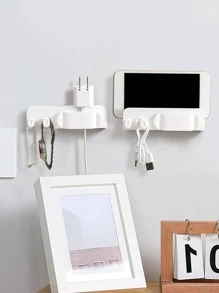 1pc PP Storage Rack, Minimalist Plain Wall Mounted Data Line Storage Rack For Home - White - View 1