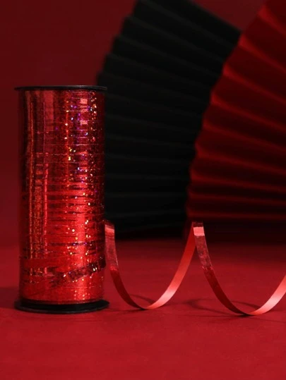 1pc-100 Yards Eye-Catching Bright Red Sparkle Ribbon, Festive & Romantic Polypropylene PP Ribbon, Flexible Flat High-Shine Glitter-Accented Ribbon, Multi-Use Event Decoration & Gift Bow Making Ribbon For Valentine's Day Proposal Scene Adornment, Birthday Party Balloon Tying, Christmas Party Table Centerpiece, New Year Eve Wall Decor, Anniversary Gift Wrapping, Easter Party Decor, Waterproof & Long-Lasting Holiday Ribbon