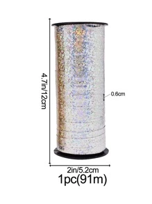 1pc-100 Yards Eye-Catching Holographic Iridescent Glitter Ribbon, Glamorous Holiday Polypropylene PP Ribbon, Flexible Shiny Flat High-Shine Glitter-Accented Holographic Ribbon, Multi-Use Event Decoration & Gift Bow Making Festive Ribbon For Christmas Party Table Centerpiece, New Year Eve Balloon Tying - Silver - View 6