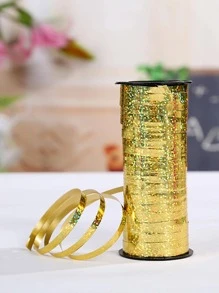 1条100码闪亮金色亮片丝带，奢华节日聚丙烯PP丝带，卷装光滑扁平，闪闪发光，多功能礼品包装及气球捆绑装饰丝带，适用于圣诞树装饰、新年庆典背景墙装饰、情人节礼物包装、生日派对装饰、婚礼宴会桌点缀、周年纪念惊喜布置，耐用抗撕裂节日装饰丝带 - 金色 - 查看 2