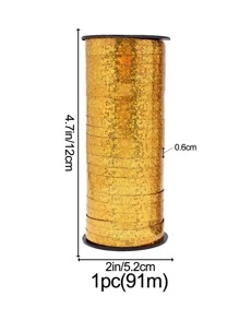 1条100码闪亮金色亮片丝带，奢华节日聚丙烯PP丝带，卷装光滑扁平，闪闪发光，多功能礼品包装及气球捆绑装饰丝带，适用于圣诞树装饰、新年庆典背景墙装饰、情人节礼物包装、生日派对装饰、婚礼宴会桌点缀、周年纪念惊喜布置，耐用抗撕裂节日装饰丝带 - 金色 - 查看 6