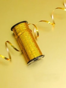 1条100码闪亮金色亮片丝带，奢华节日聚丙烯PP丝带，卷装光滑扁平，闪闪发光，多功能礼品包装及气球捆绑装饰丝带，适用于圣诞树装饰、新年庆典背景墙装饰、情人节礼物包装、生日派对装饰、婚礼宴会桌点缀、周年纪念惊喜布置，耐用抗撕裂节日装饰丝带 - 金色 - 查看 5