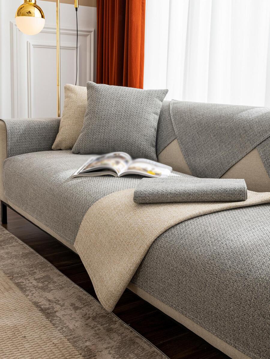 1入組素色沙發巾家用簡約滌綸沙發套毯 - 灰色 - 查看 1