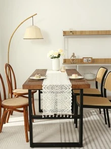 1pc Floral Lace Kitchen Table Runner, Hollow Out Tassel Decor Table Runner For Home - Beige - View 3