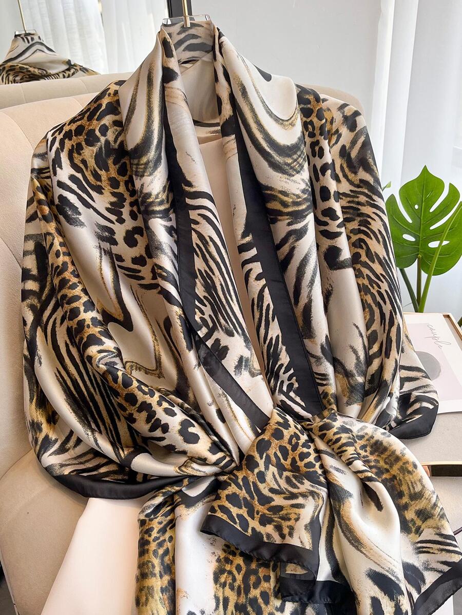 1入組女士豹紋時尚圍巾適合日常生活 - 彩色 - 查看 1