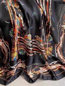 1 chiếc khăn quàng cổ thời trang họa tiết lá cho phụ nữ, cho cuộc sống hàng ngày - màu đen - Xem 2