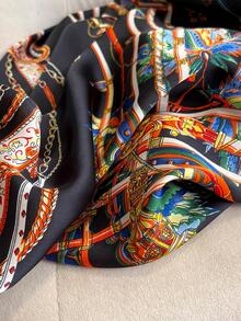 1 chiếc khăn quàng cổ thời trang họa tiết lá cho phụ nữ, cho cuộc sống hàng ngày - màu đen - Xem 3