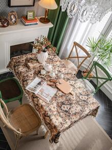 1片提花桌布 - 咖啡棕 - 查看 1