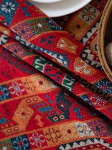 1pc Polyester Tablecloth, Modern Jacquard Geometric Pattern Waterproof Tablecloth For Kitchen Dining Table - Red - View 5