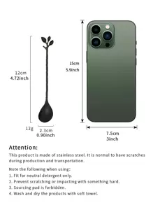 5 件叶子设计勺子、厨房、圣诞礼物、学校用品 - 黑色 - 查看 2