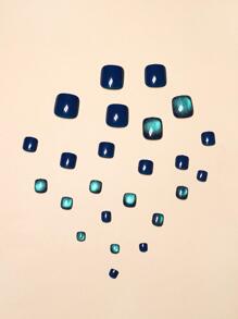 用24入組短方形閃光全覆蓋假趾甲套裝升級您造型 - 彩色 - 查看 2