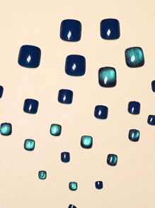 用24入組短方形閃光全覆蓋假趾甲套裝升級您造型 - 彩色 - 查看 3