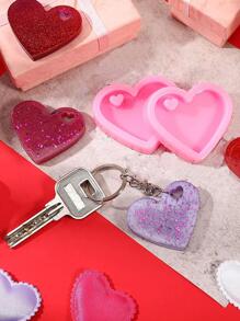 10 件心形 DIY 硅胶模具 10 件钥匙扣环套装，DIY 心形吊坠模具，适用于 DIY 手工制作 - 粉色 - 查看 5