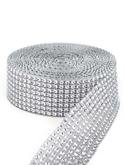 1pc Rhinestone Ribbon, Silver Plastic Rhinestone Decoration Strip, For DIY