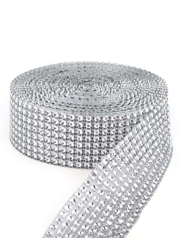 1pc Rhinestone Ribbon, Silver Plastic Rhinestone Decoration Strip, For DIY