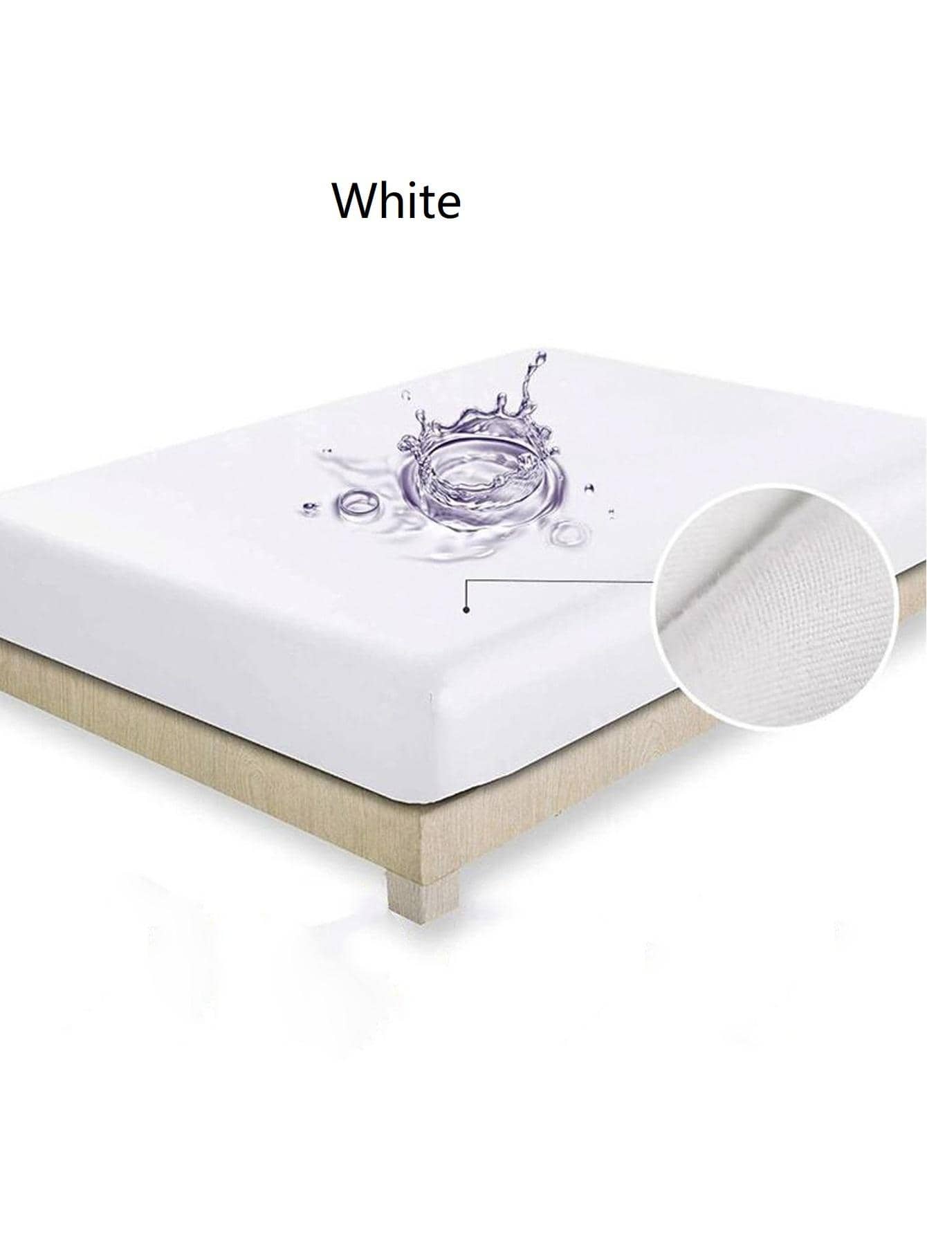 1pc Solid Color Waterproof Fitted Sheet - White - View 1