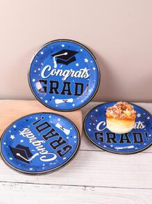 10 piezas/set Plato de cena desechable papel desechable moderno con estampado de letra redondo para graduación fiesta - Multicolor - Ver 1