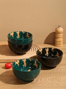 1pc Unicorn Pattern Bowl, Green Round Porcelain Bowl, For Household - Green - View 3