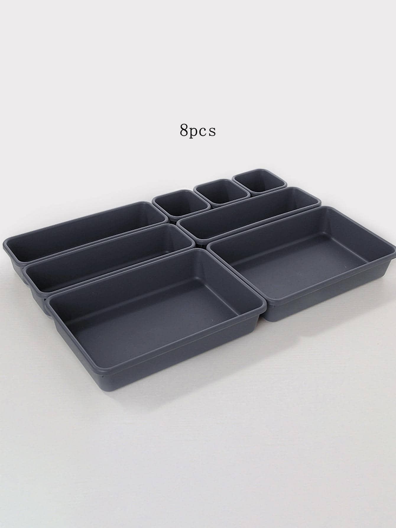 8 pièces Boîte De Rangement De Bureau Unicolore Multifonction - Gris foncé - Voir 5