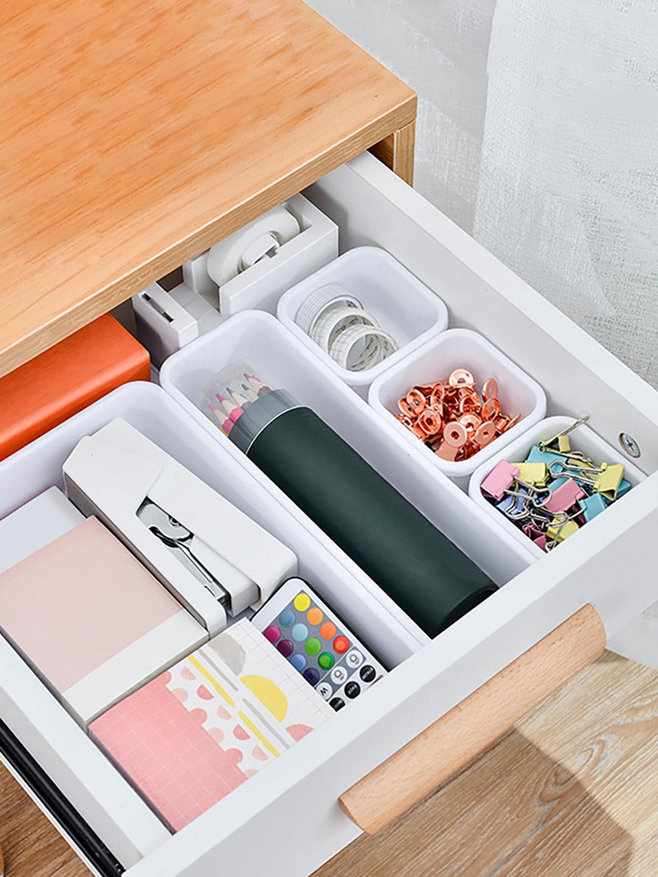 8 pièces Boîte De Rangement De Bureau Unicolore Multifonction - Gris foncé - Voir 4