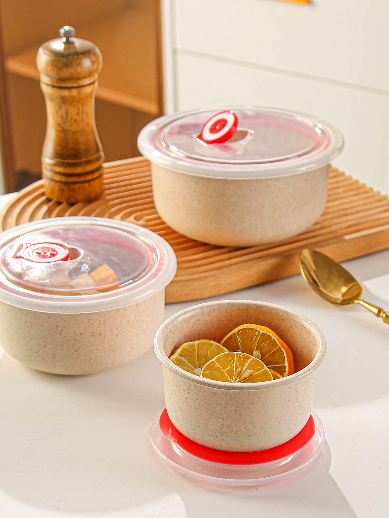 3 cái bát súp nhựa có nắp - Màu vàng - Xem 1