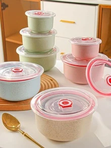 3 cái bát súp nhựa có nắp - Màu vàng - Xem 3