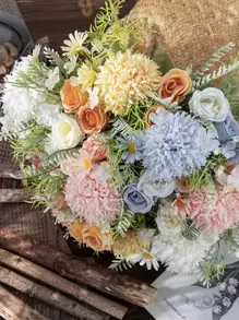 1入組塑料人造花花束婚禮用人造花束家居裝飾