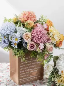 1入組塑料人造花花束婚禮用人造花束家居裝飾