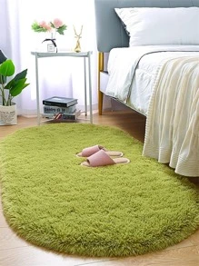 1pc Solid Fuzzy Rug - Green - View 7