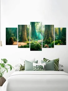 5入組/套化學纖維無框畫現代森林圖案牆壁藝術畫牆壁裝飾 - 多色 - 查看 5