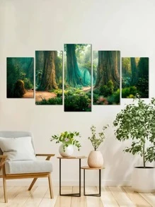5入組/套化學纖維無框畫現代森林圖案牆壁藝術畫牆壁裝飾 - 多色 - 查看 6