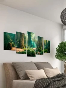 5入組/套化學纖維無框畫現代森林圖案牆壁藝術畫牆壁裝飾 - 多色 - 查看 8