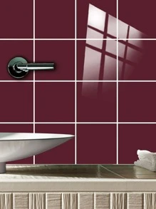 10pcs/set PVC Wall Paper, Minimalist Solid Color Wall Tile Sticker For Home - Burgundy - View 6