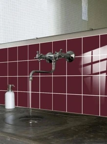10pcs/set PVC Wall Paper, Minimalist Solid Color Wall Tile Sticker For Home - Burgundy - View 5