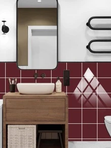 10pcs/set PVC Wall Paper, Minimalist Solid Color Wall Tile Sticker For Home - Burgundy - View 3