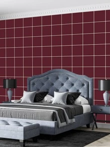 10pcs/set PVC Wall Paper, Minimalist Solid Color Wall Tile Sticker For Home - Burgundy - View 4