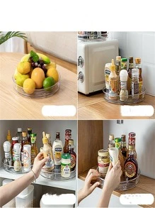 1 Pieza Estante De Almacenamiento De Especias Transparente Con Múltiples Capas Giratorias Para La Cocina, Con Caja De Almacenamiento Transparente, Soporte De Doble Capa Multiusos Para Condimentos - transparente - Ver 6