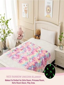 1 Phát Sáng Trong Bóng Tối Họa Tiết Kỳ Lân Chăn, Hoạt Hình Dễ Thương Nỉ Mềm Mại & Chăn Ấm Áp Cho Phòng Khách & Phòng Ngủ, Trang Trí Nhà Cửa - Hồng - Xem 5