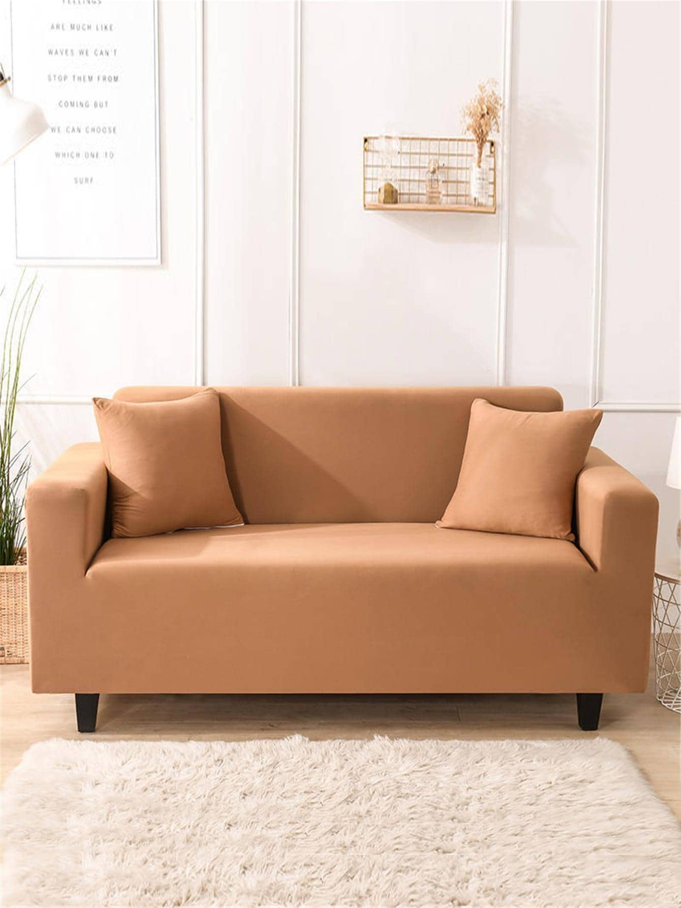1片純色彈性沙發套 - 駝色 - 查看 1
