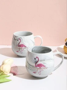 1 件全新大理石陶瓷杯，创意火烈鸟设计，适用于茶、咖啡、牛奶、果汁，非常适合家庭、客厅、早餐、婚礼、派对、礼物、生日、圣诞节 - 灰色 - 查看 13