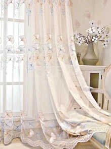 1 rèm cửa voan họa tiết lá bạch quả có túi đựng thanh treo - Nhiều màu - Xem 1