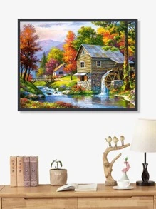 房子圖案DIY鑽石畫無框現代風景印刷鑽石畫家居裝飾 - 彩色 - 查看 1