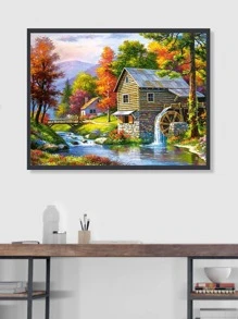 房子圖案DIY鑽石畫無框現代風景印刷鑽石畫家居裝飾 - 彩色 - 查看 2