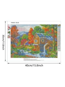 房子圖案DIY鑽石畫無框現代風景印刷鑽石畫家居裝飾 - 彩色 - 查看 4